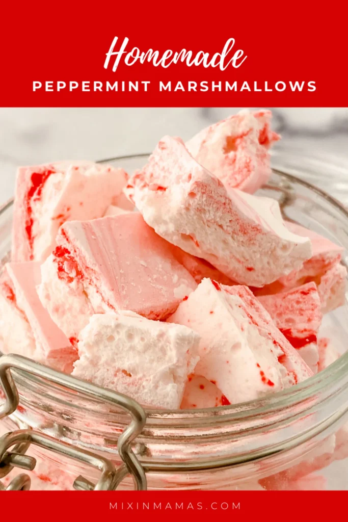 Homemade peppermint marshmallows with red and white swirls