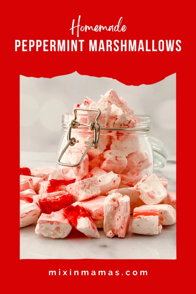 Homemade peppermint marshmallows packaged as a holiday gift