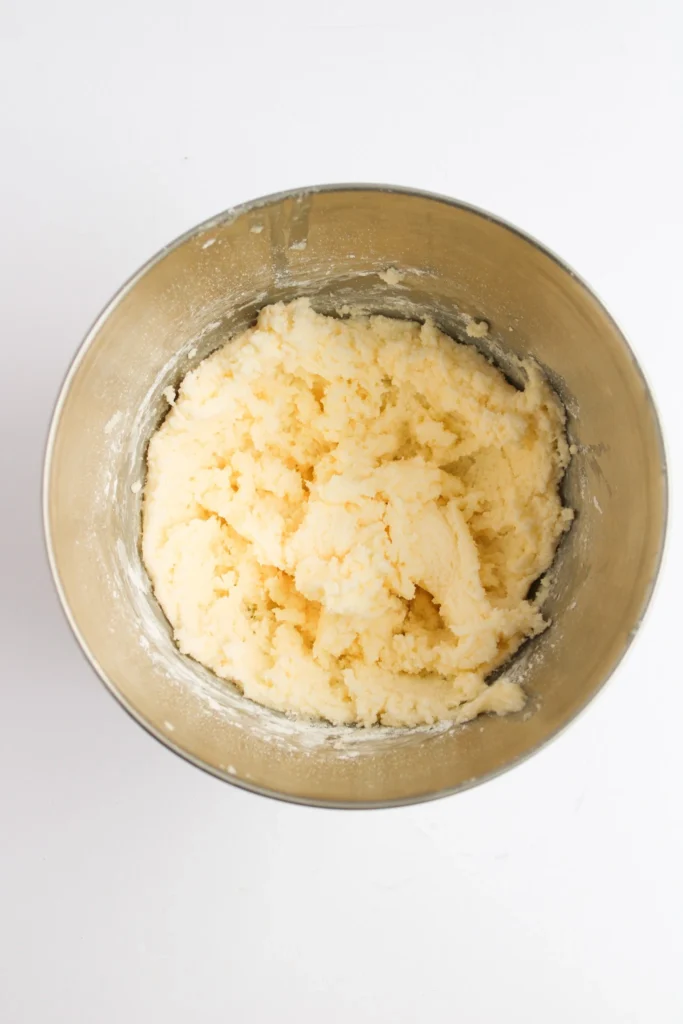 Thick buttercream frosting after mixing butter and powdered sugar