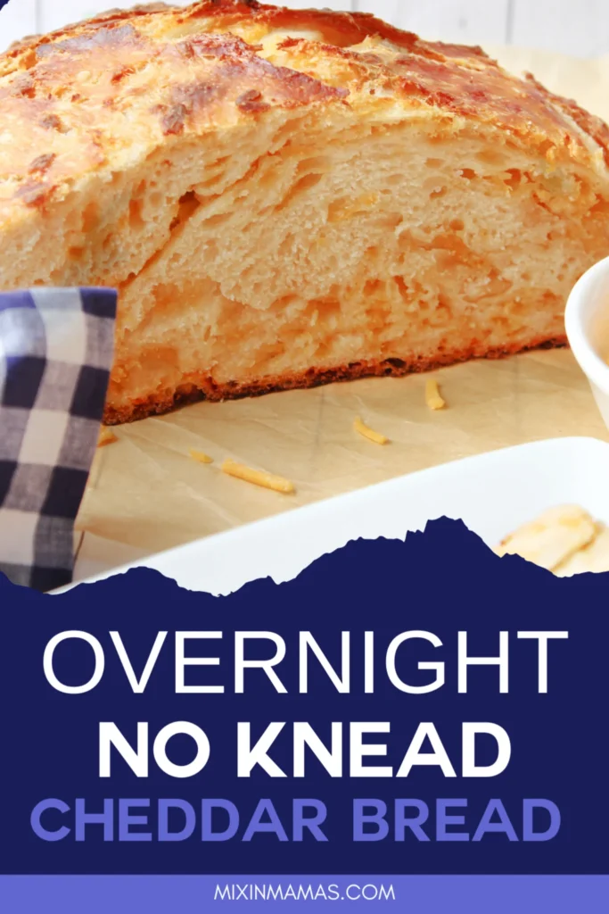 Overnight no-knead cheddar bread with soft cheesy interior