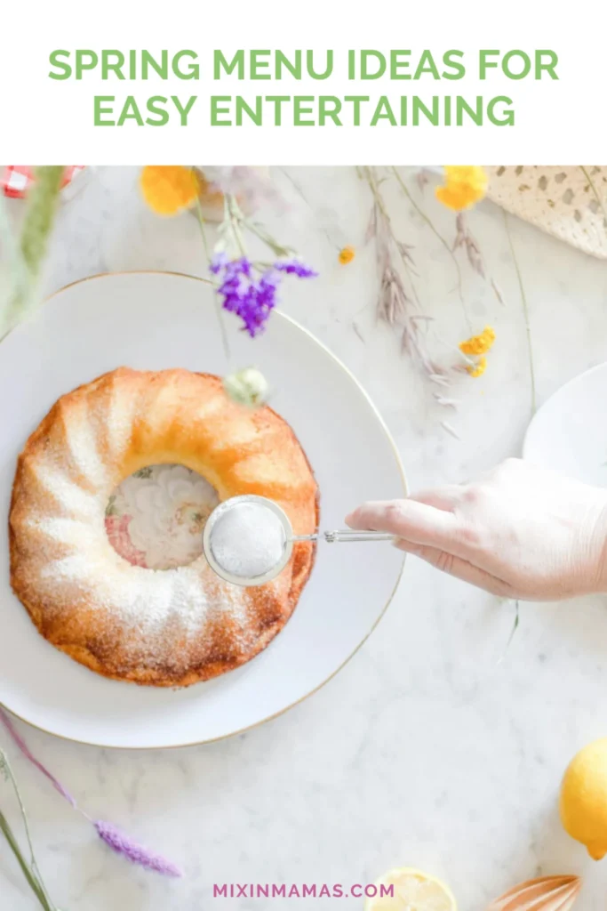 Lemon bundt cake dusted with powdered sugar for spring entertaining