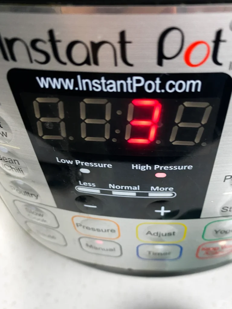 Instant Pot set to cook the cherry chutney on high pressure for 3 minutes.